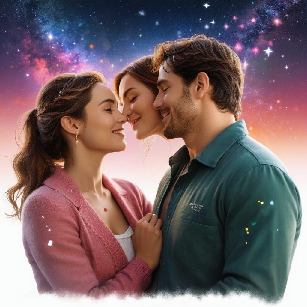 A split-image showcasing a romantic film scene on one side, featuring a couple embracing under a starry sky, and on the other side, a modern insurance agent reviewing policies with a genuine smile. Incorporate soft lighting and warm colors to evoke a sense of love and trust. Add subtle elements like heart symbols and insurance paperwork that blend the two worlds together. super-realistic. vibrant colors. white background.